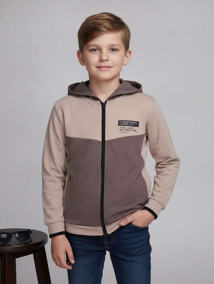boys colourblocked long sleeves hooded jacket