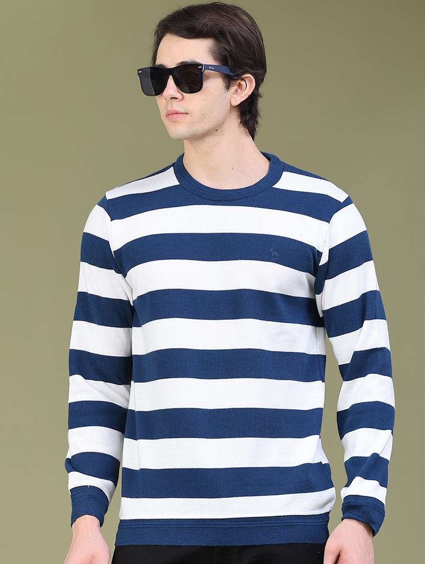 men striped long sleeve regular fit pullover