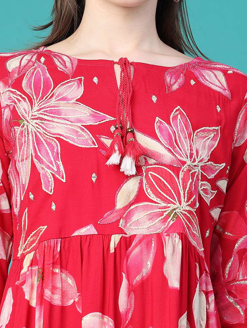 women printed three quarter sleeves tiered dress - 22551983 -  Standard Image - 5