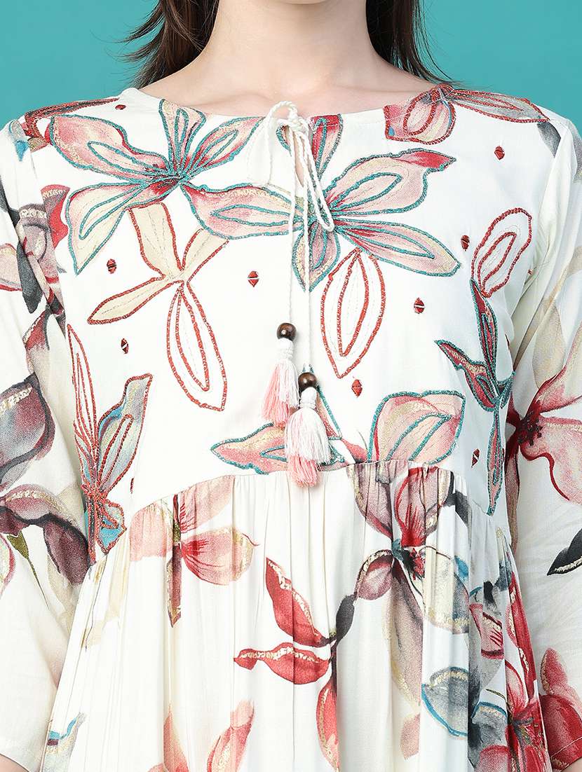 Women Printed Three Quarter Sleeves Tiered Dress - 22551984 -  Standard Image - 5