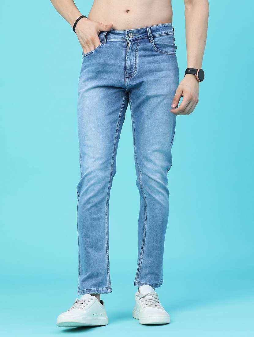 men washed mid rise full length slim fit jeans
