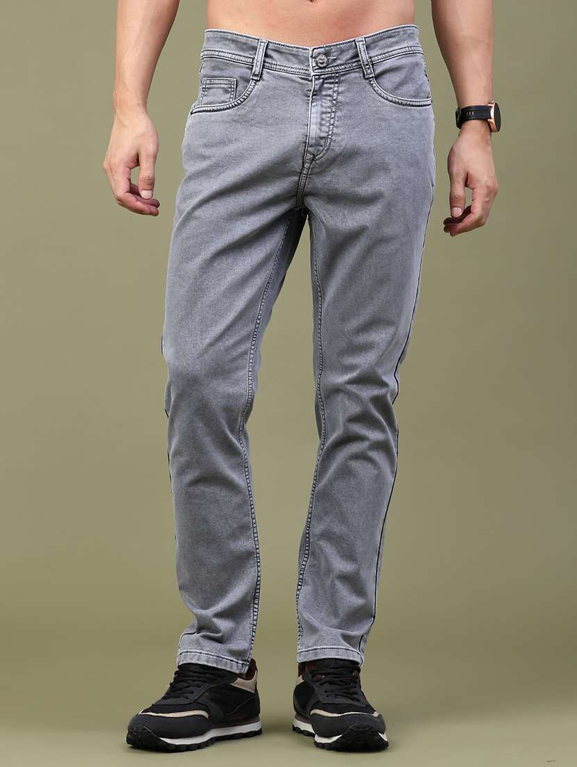 men plain mid rise full length slim fit jeans