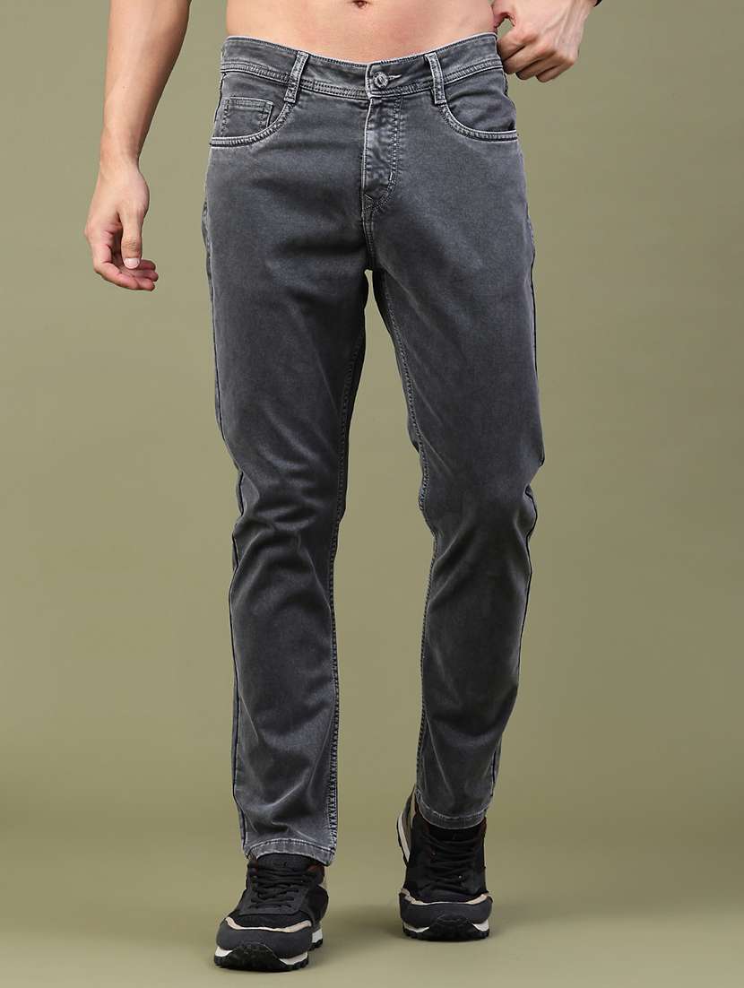 men grey mid rise full length slim fit jeans