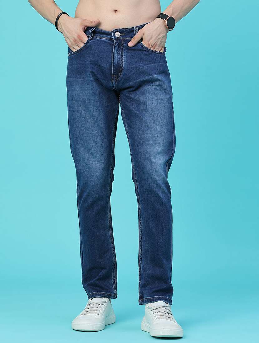 men washed mid rise full length slim fit jeans