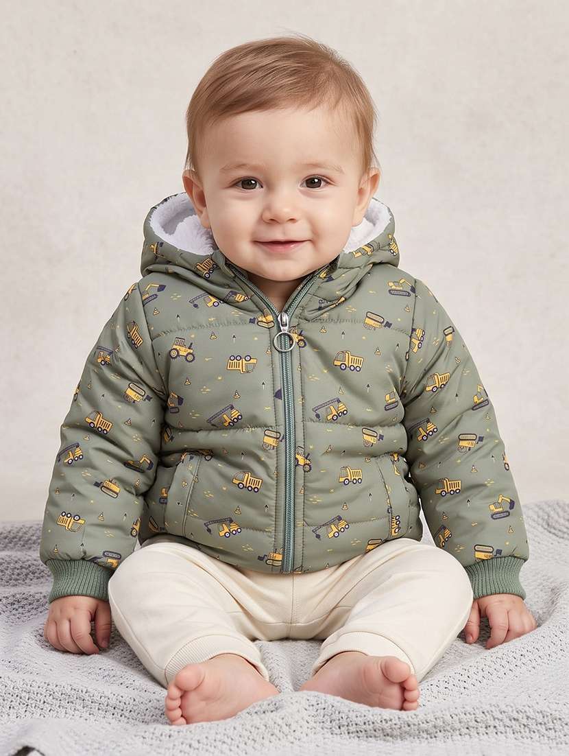 boys printed long sleeves hooded quilted jacket