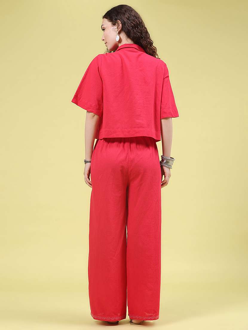Women Solid With Work Short Sleeve Ethnic Co-ord Set - 22553141 -  Standard Image - 3