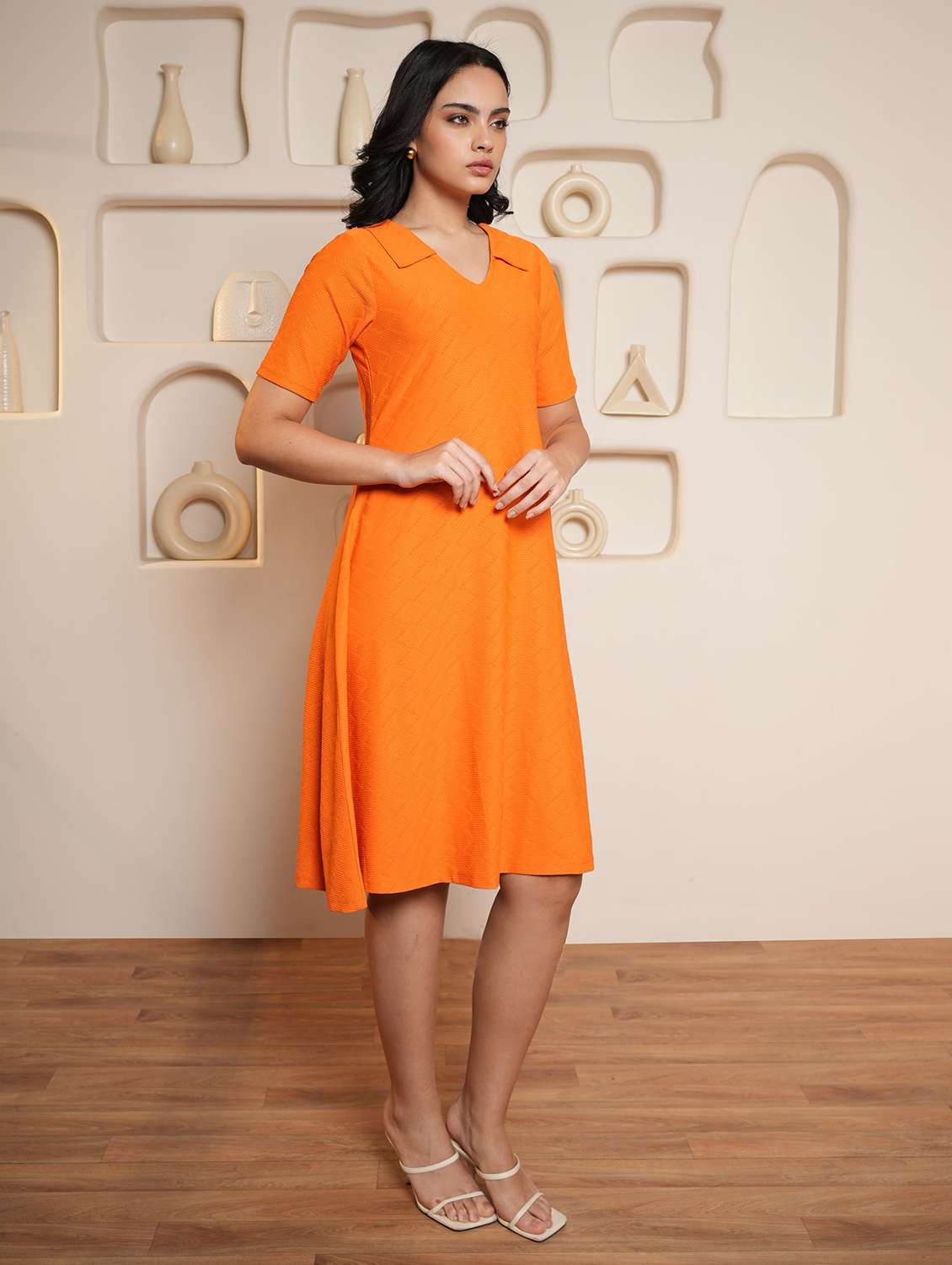 women self design v neck a-line dress - 22553295 -  Standard Image - 3