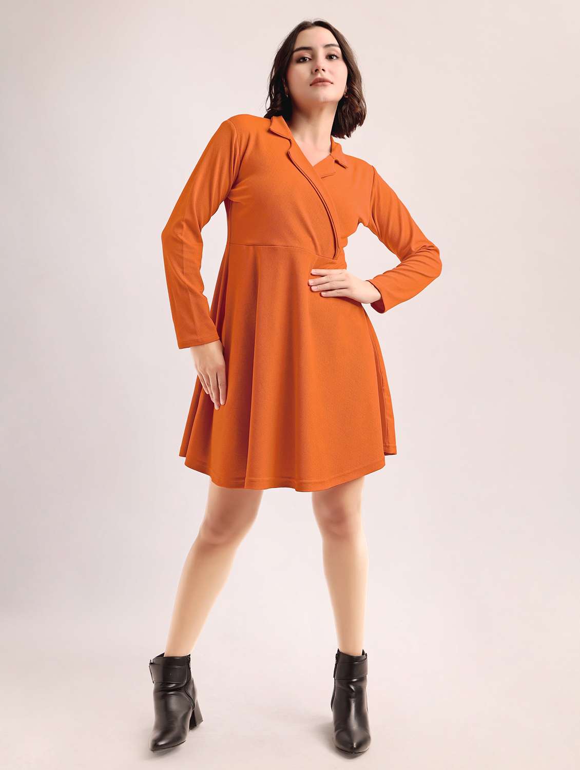 women self design long sleeves fit and flare dress