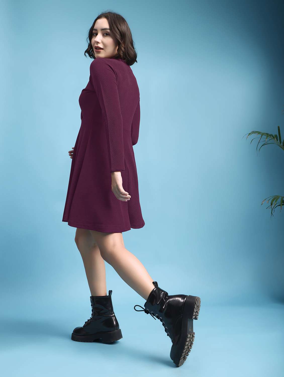 women self design long sleeves fit and flare dress - 22553319 -  Standard Image - 3