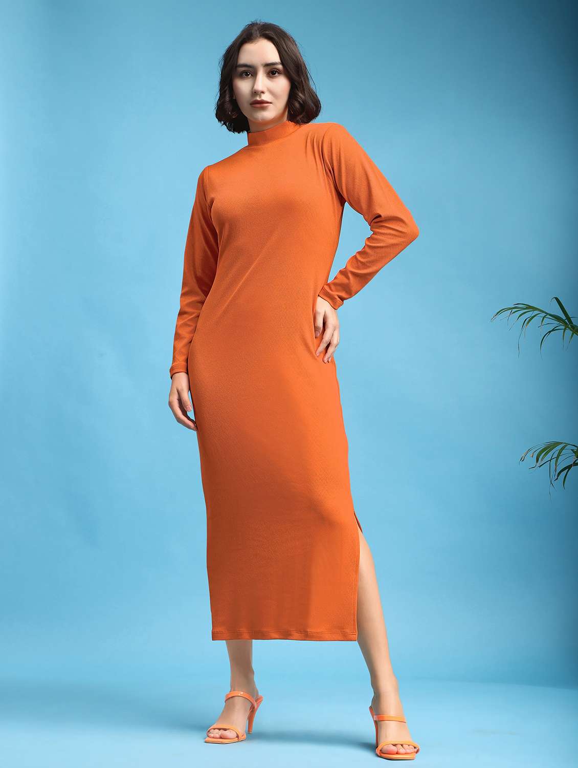 women solid long sleeves sheath dress