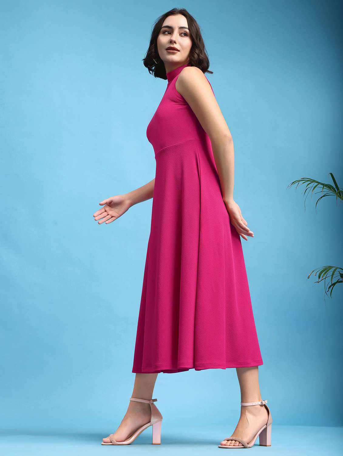 women solid sleeveless fit and flare dress - 22553343 -  Standard Image - 3