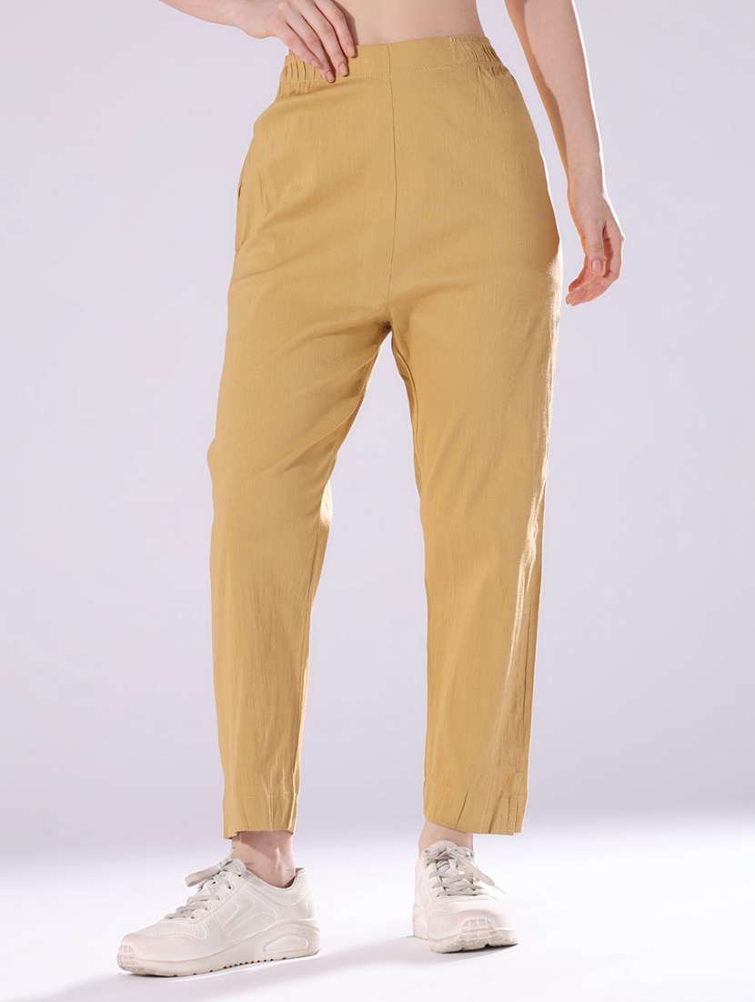 women solid high rise straight trouser