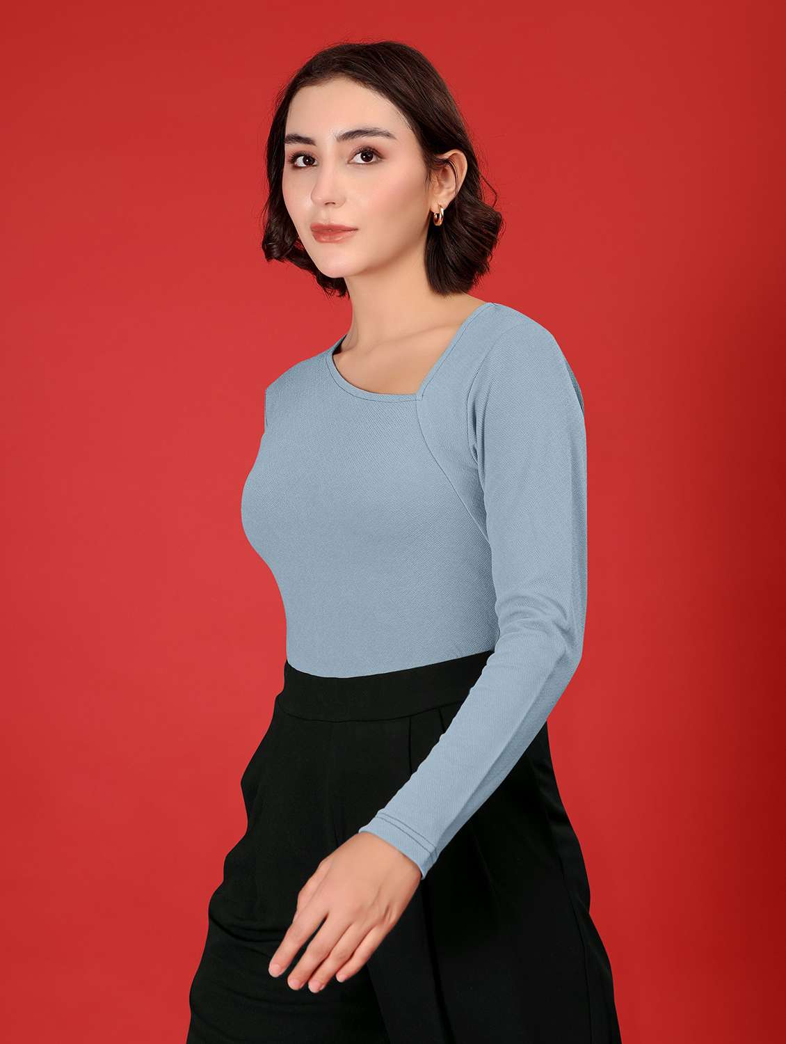 women solid long sleeves regular top - 22553575 -  Standard Image - 3