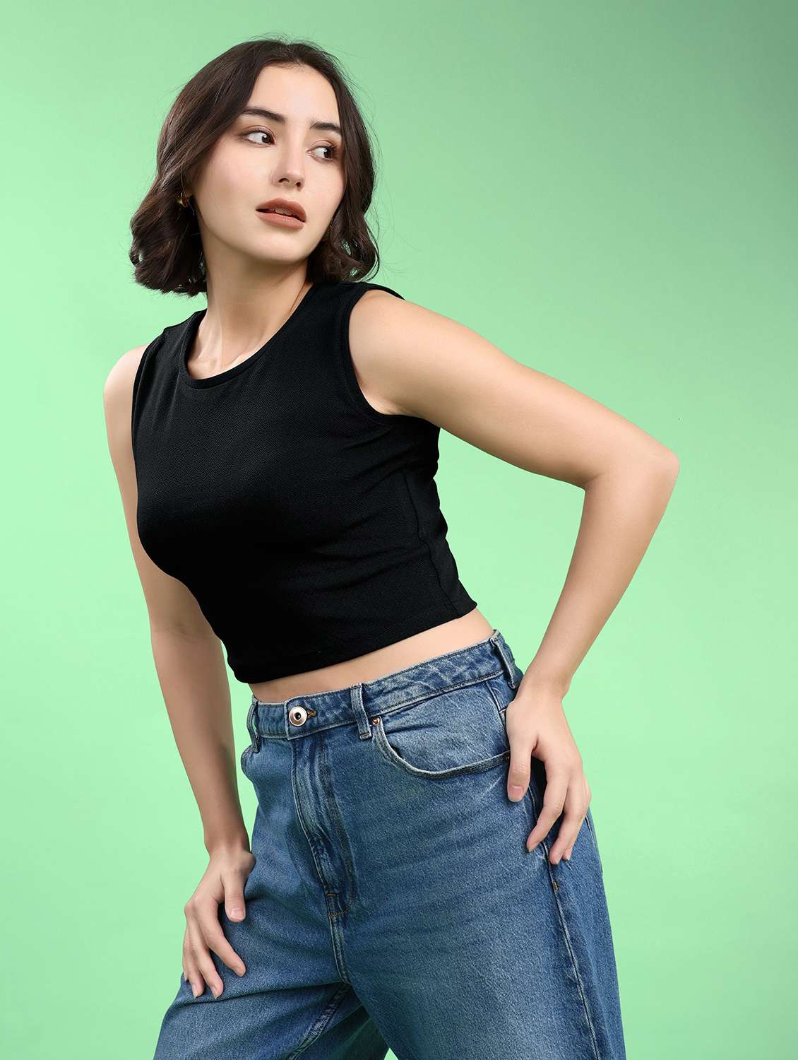 women solid sleeveless crop top - 22553585 -  Standard Image - 3