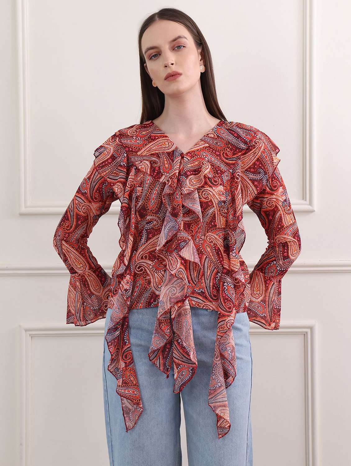 red georgette regular top