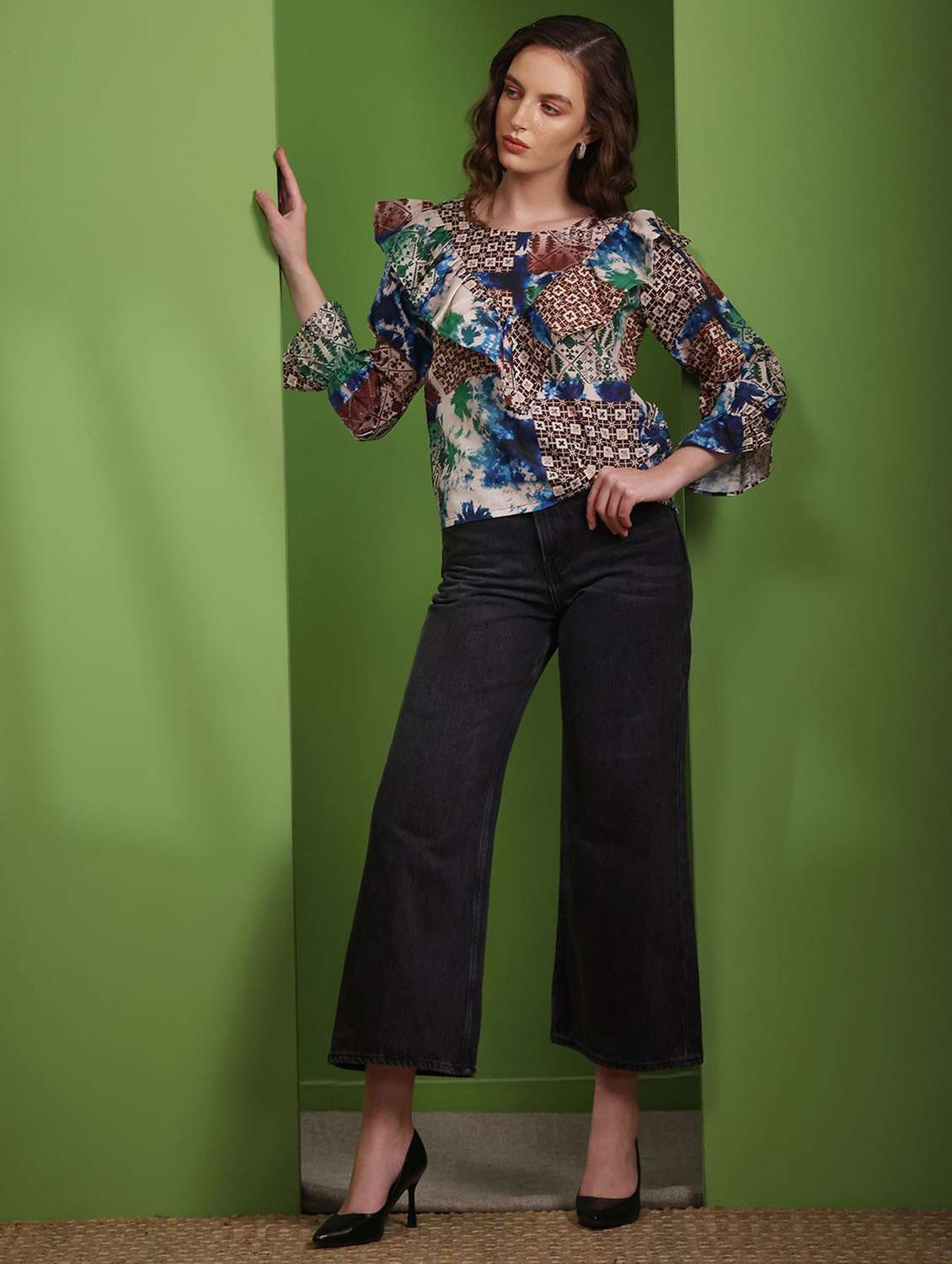 blue cotton blend regular top - 22553604 -  Standard Image - 3