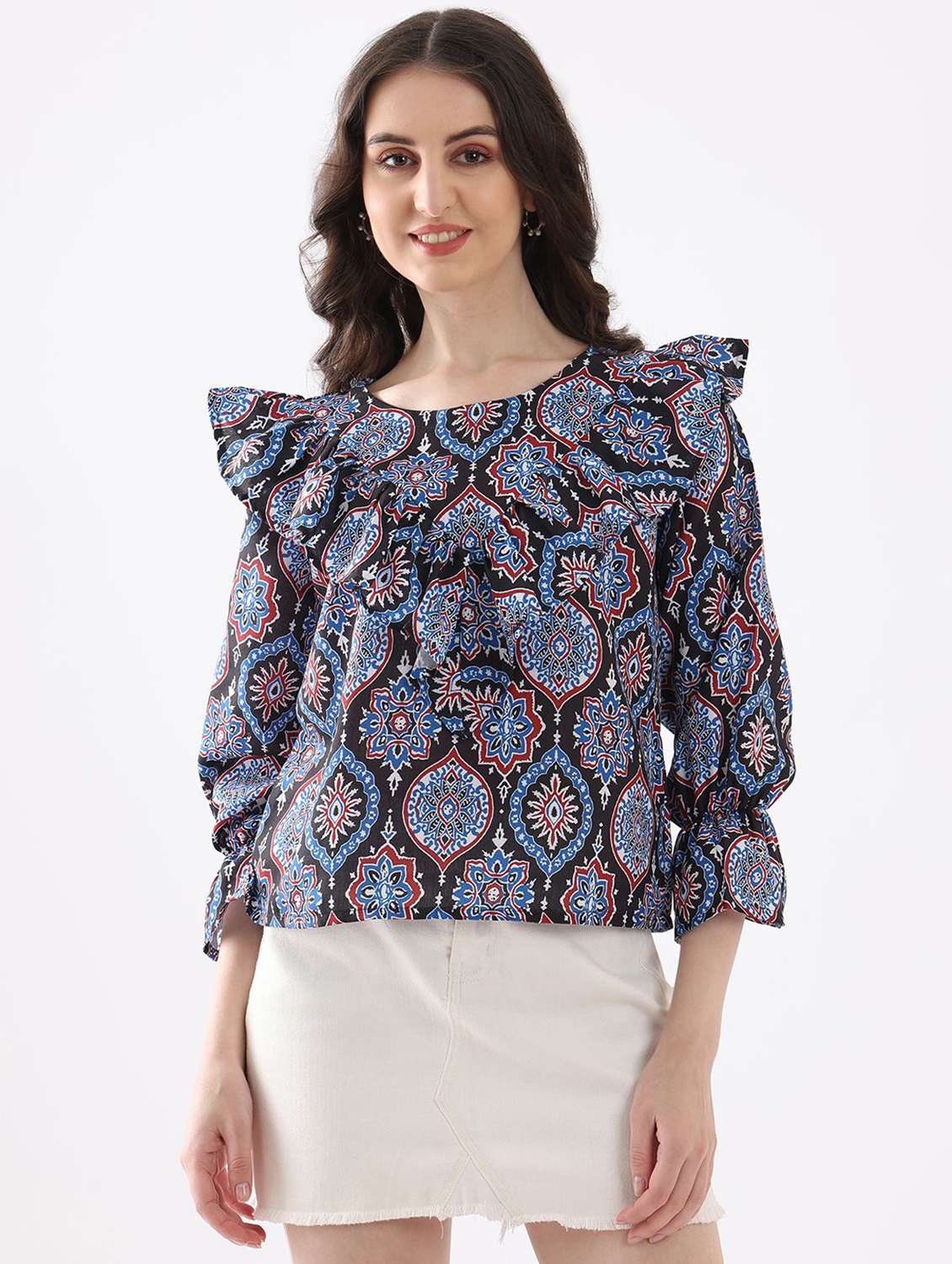 black cotton blend regular top