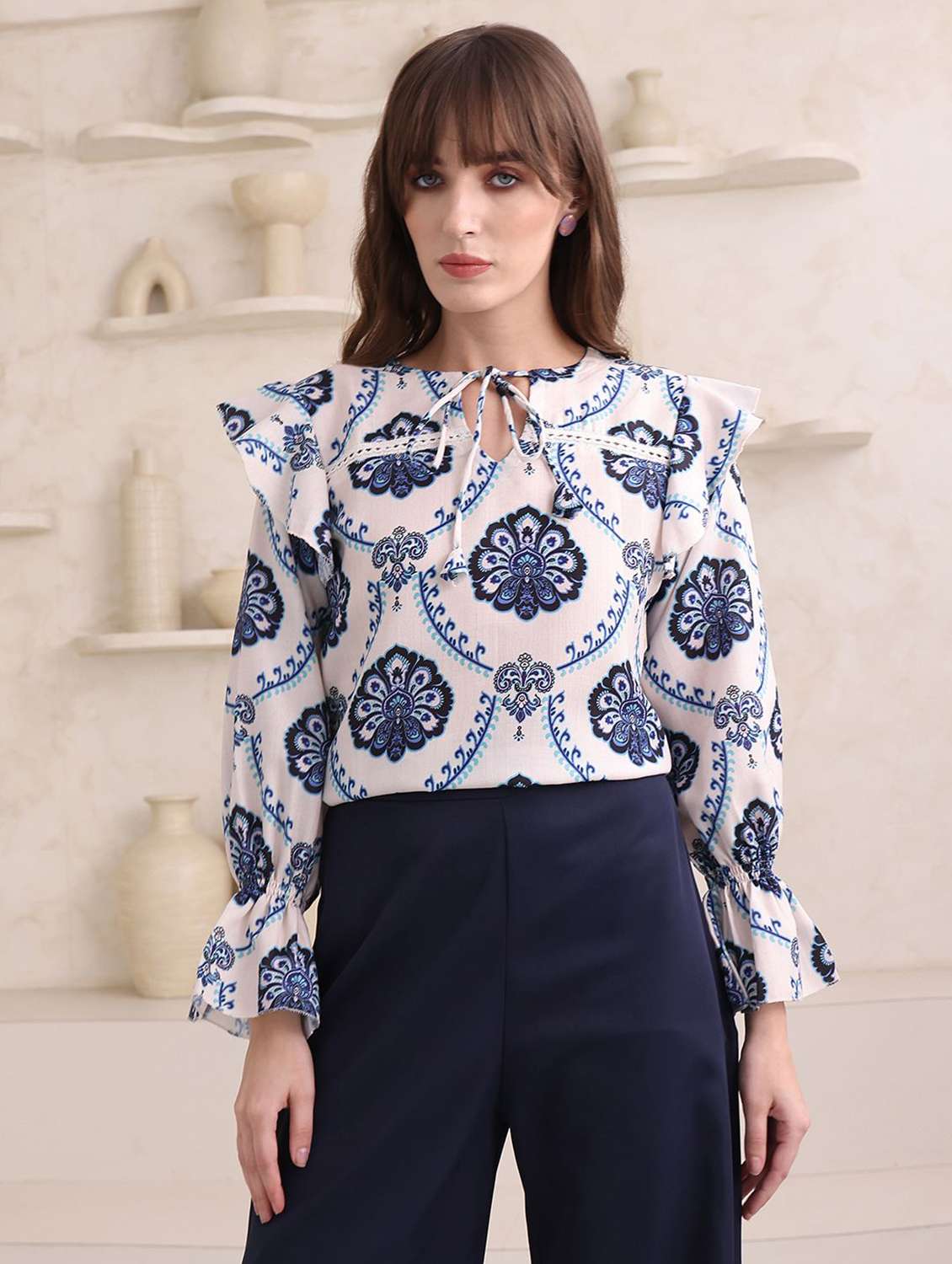 white cotton blend regular top