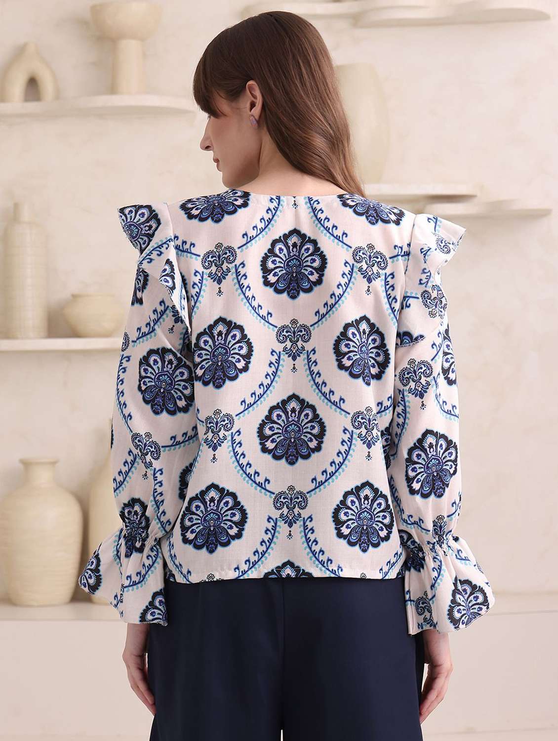 white cotton blend regular top - 22553606 -  Standard Image - 3