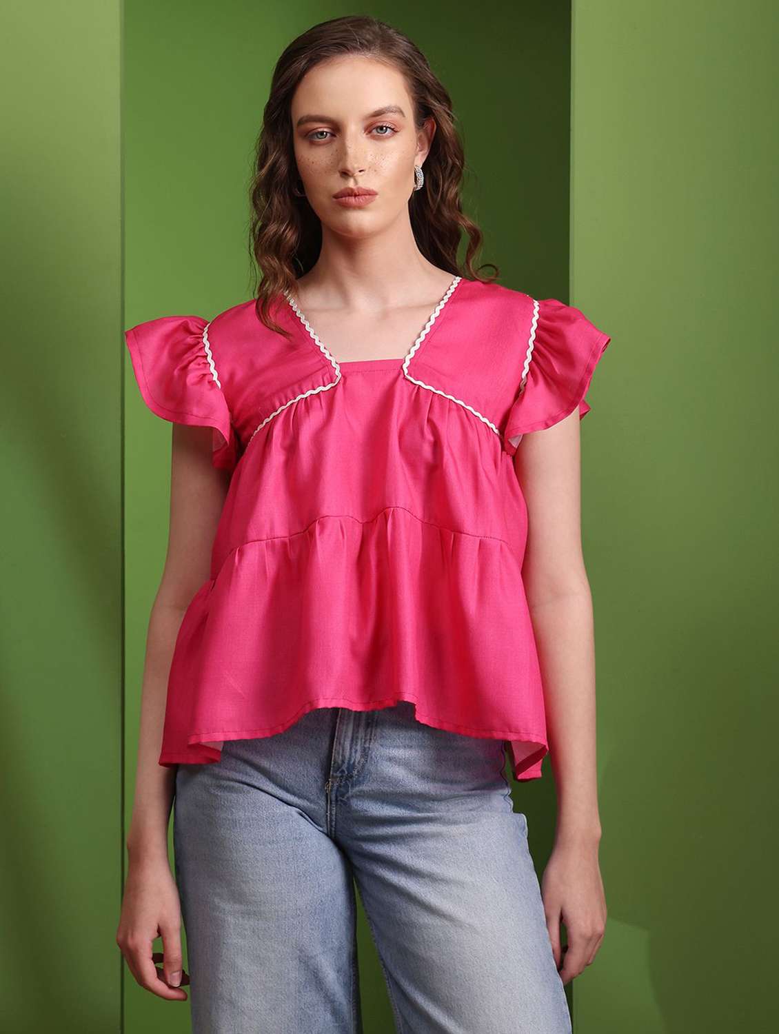 pink cotton blend tiered top