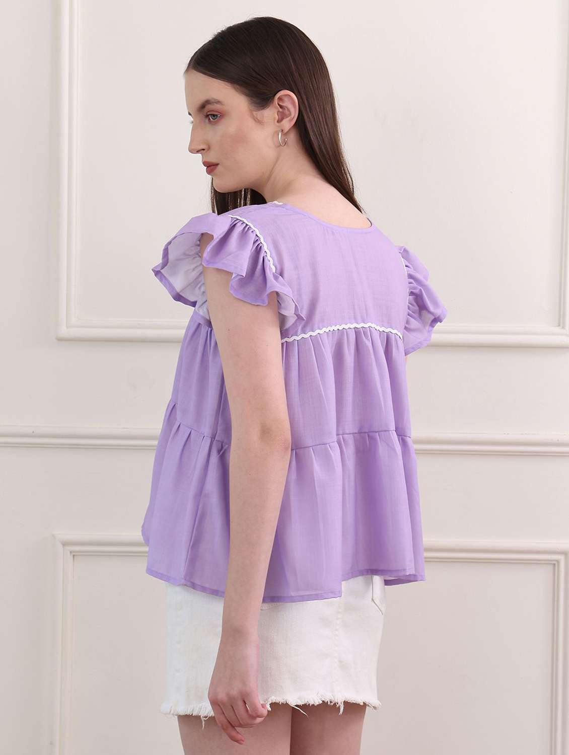 purple cotton blend tiered top - 22553611 -  Standard Image - 3