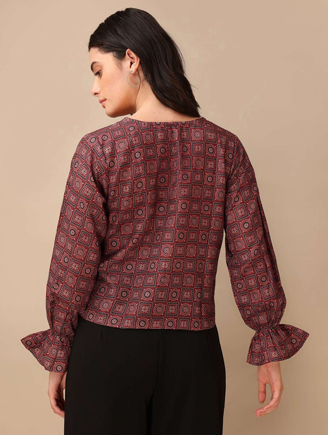 brown cotton blend regular top - 22553621 -  Standard Image - 3