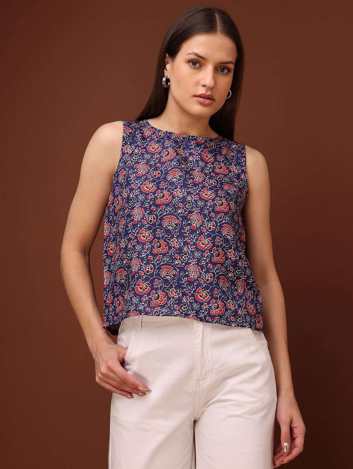 blue cotton blend regular top
