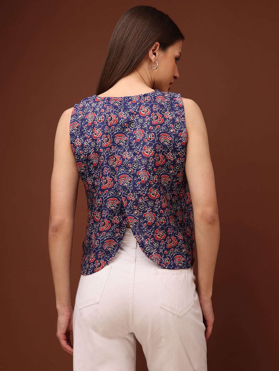 blue cotton blend regular top - 22553626 -  Standard Image - 3