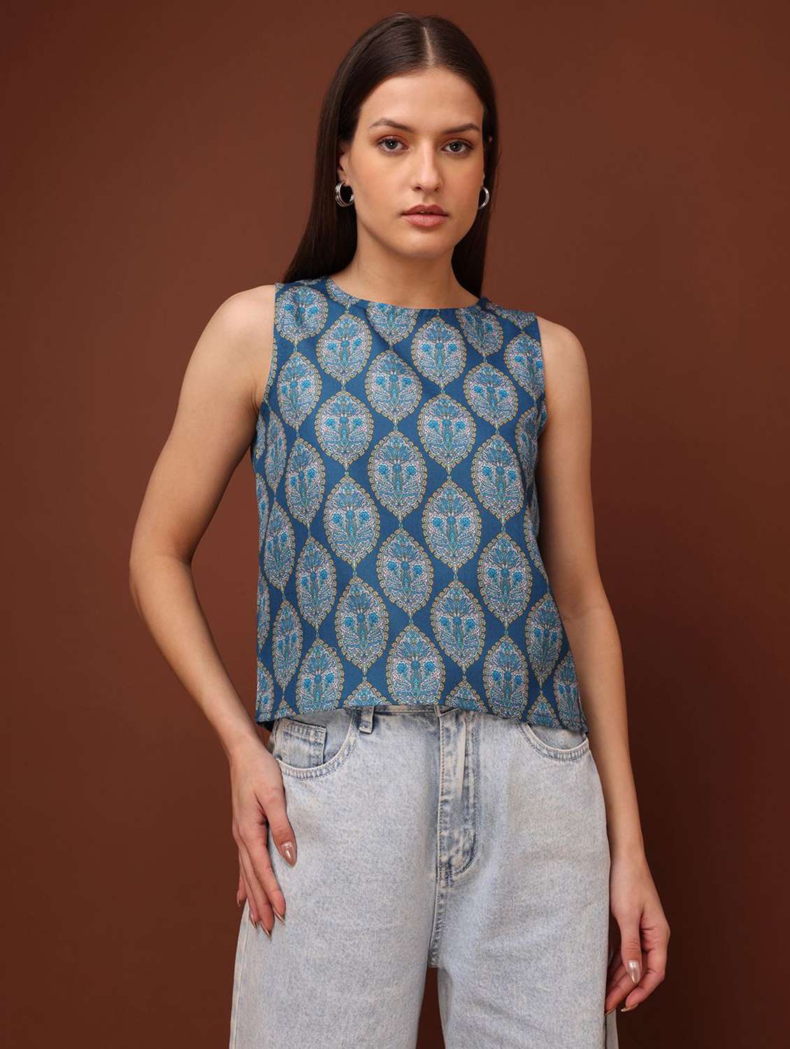 teal cotton blend crop top