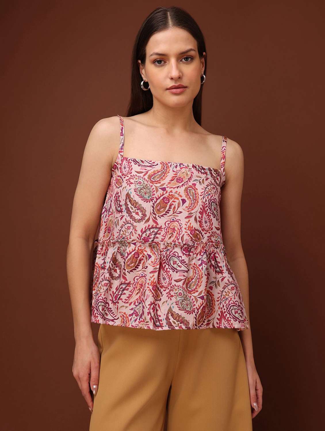 pink cotton blend tiered top
