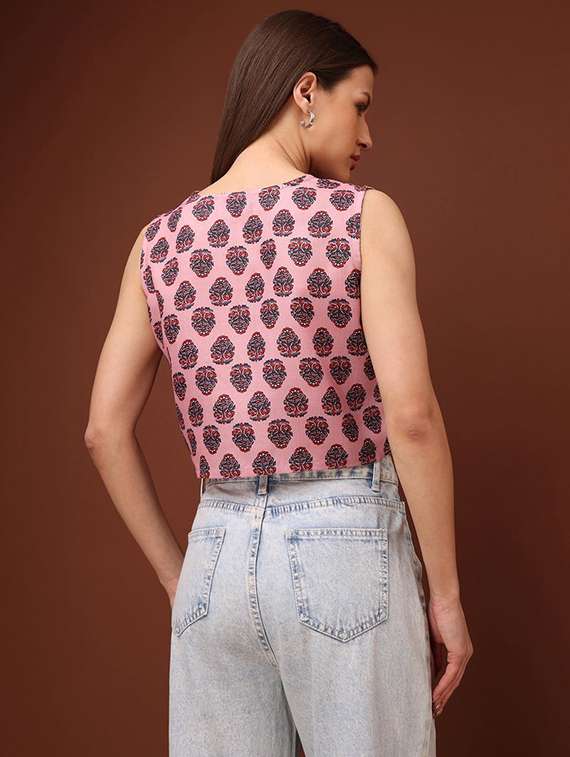 pink cotton blend crop top - 22553638 -  Standard Image - 3