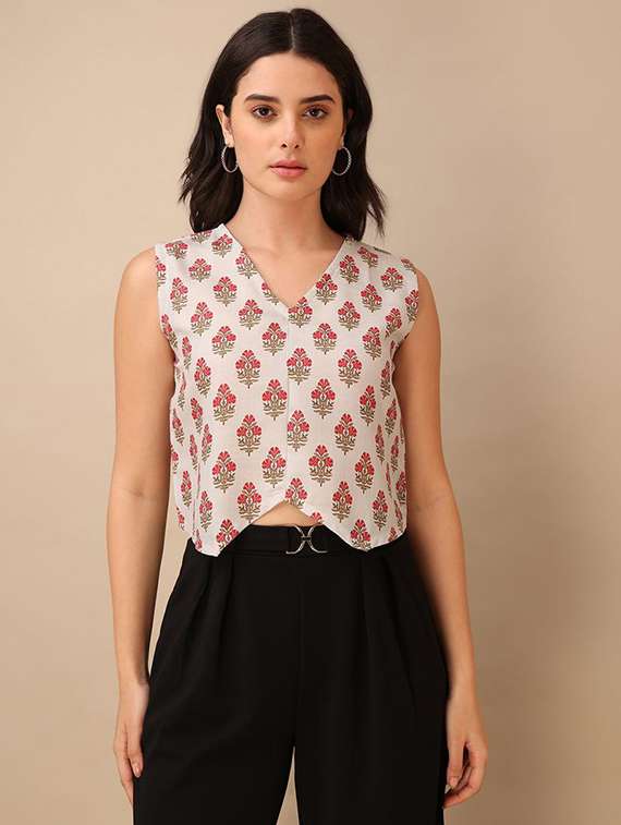 off white cotton blend crop top