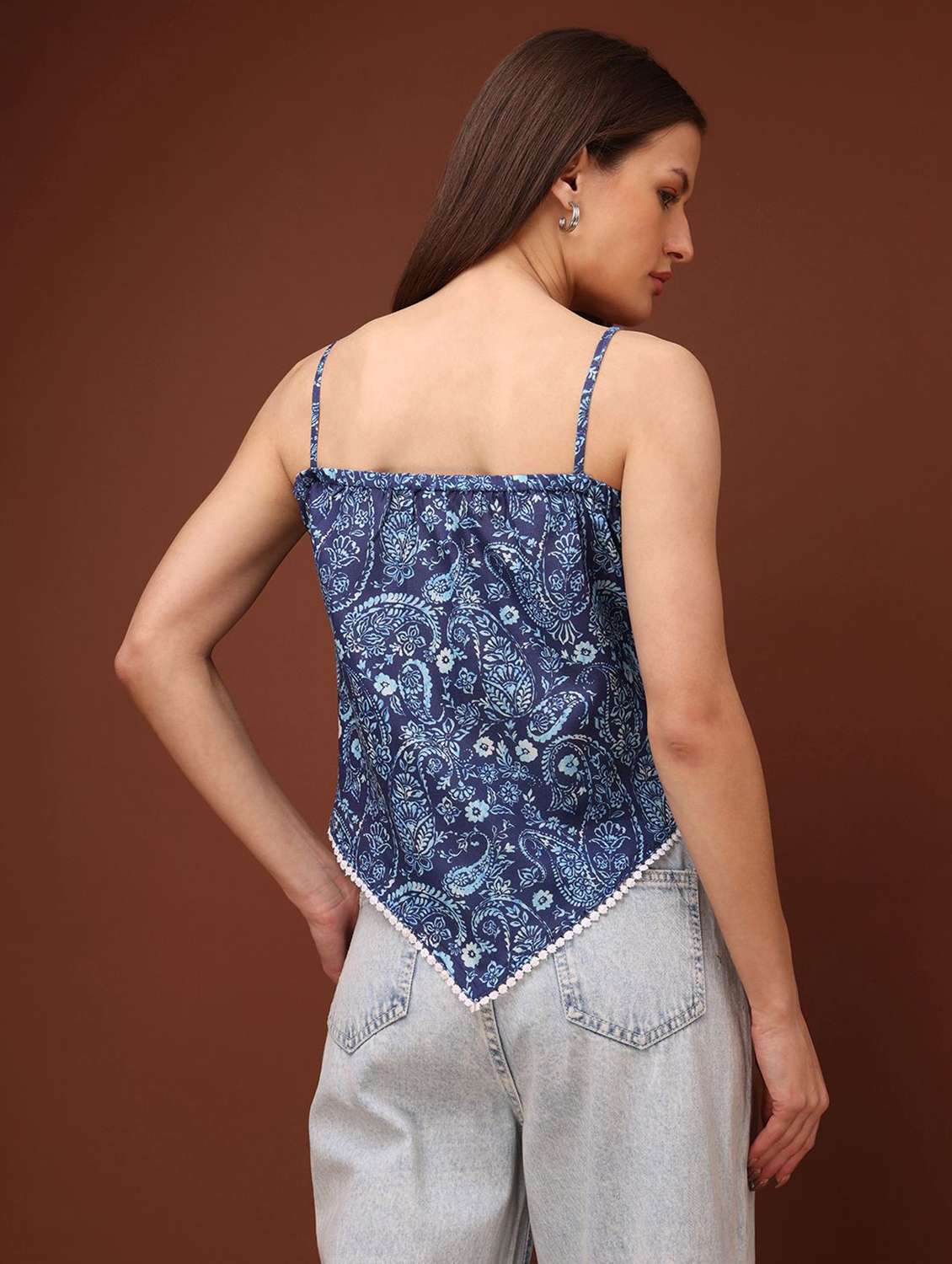 women printed shoulder strap asymmetric top - 22553643 -  Standard Image - 3
