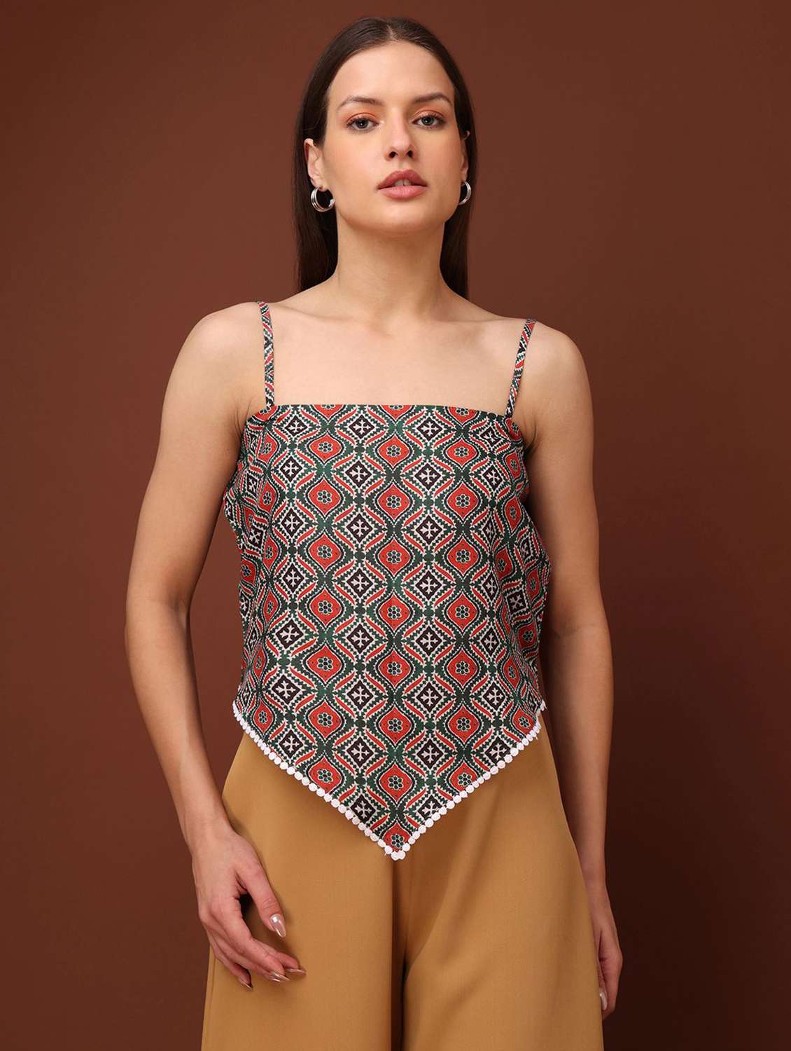 green cotton blend crop top