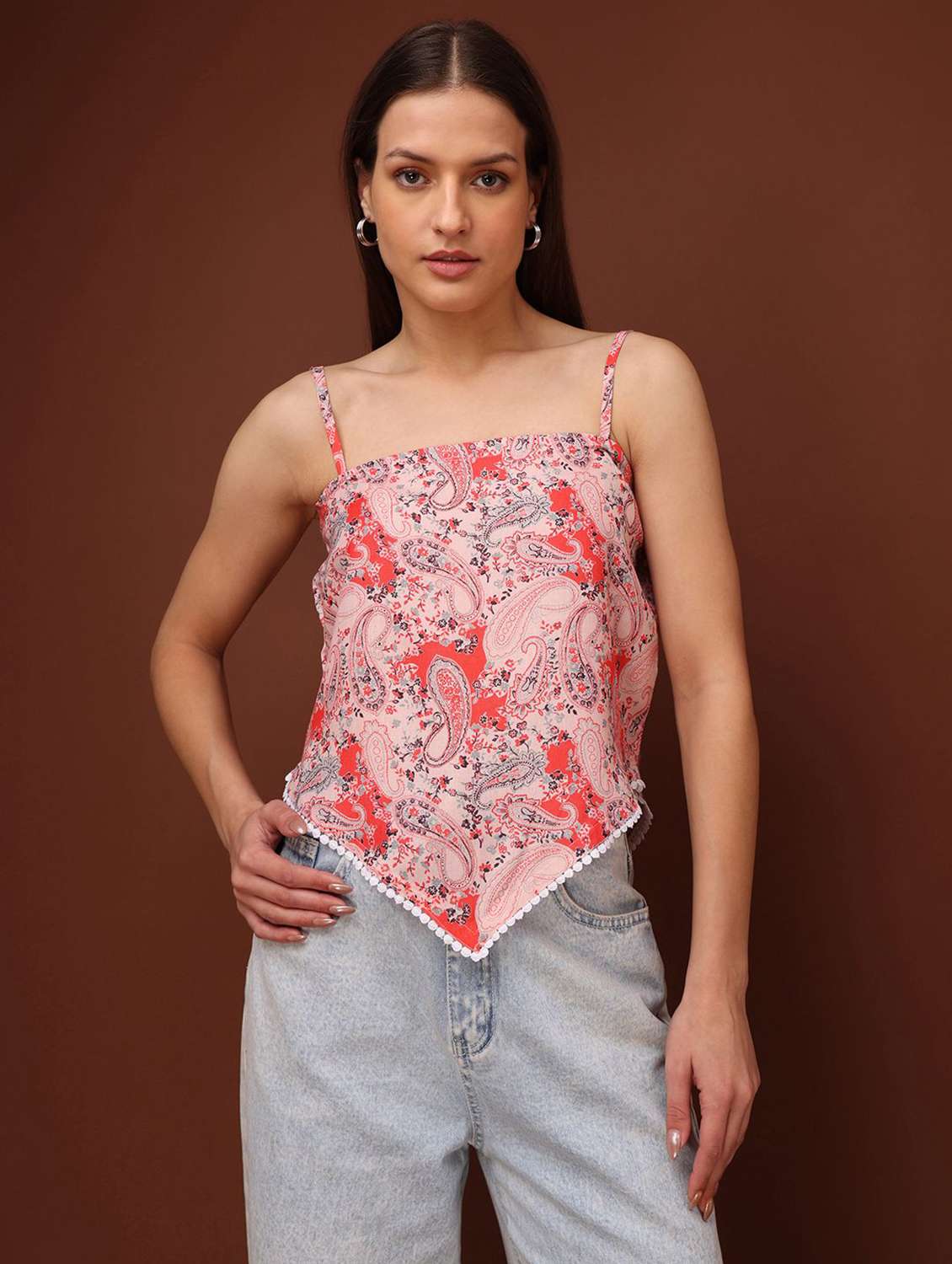 orange cotton blend crop top