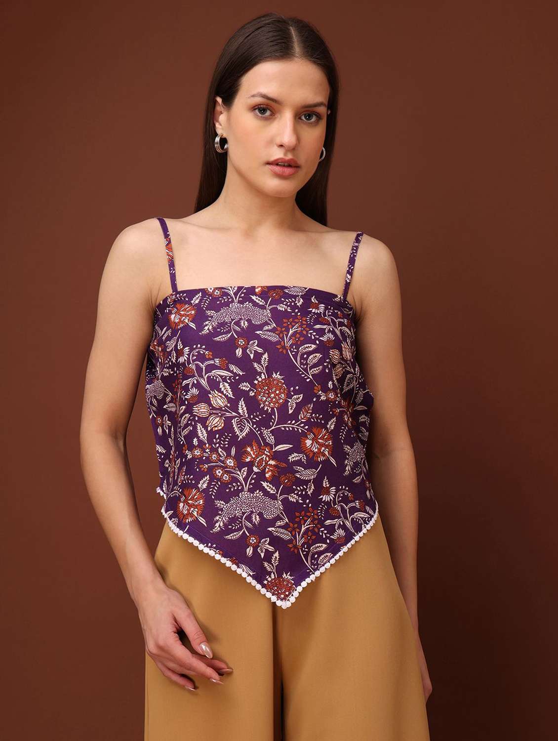 purple cotton blend crop top