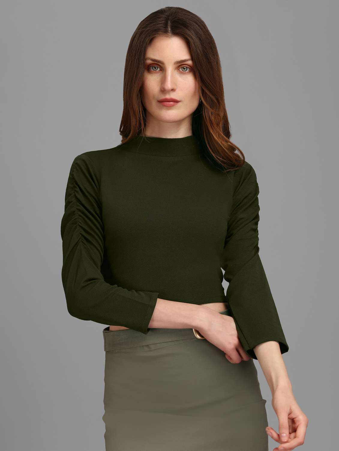 olive polyester crop top