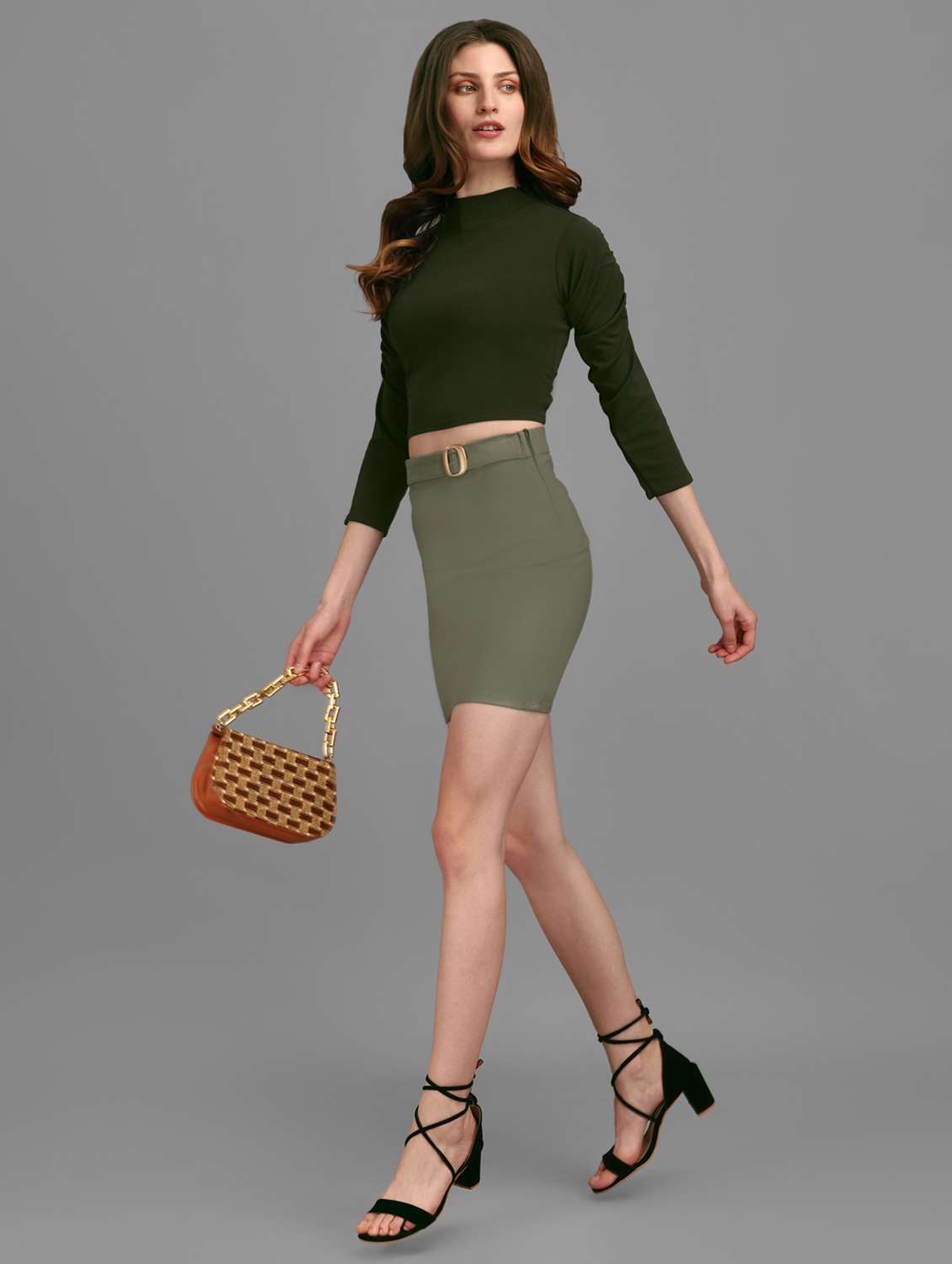 olive polyester crop top - 22553661 -  Standard Image - 3
