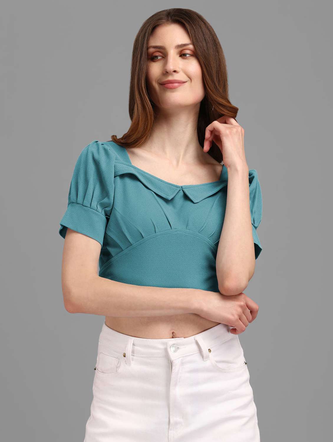 blue polyester crop top