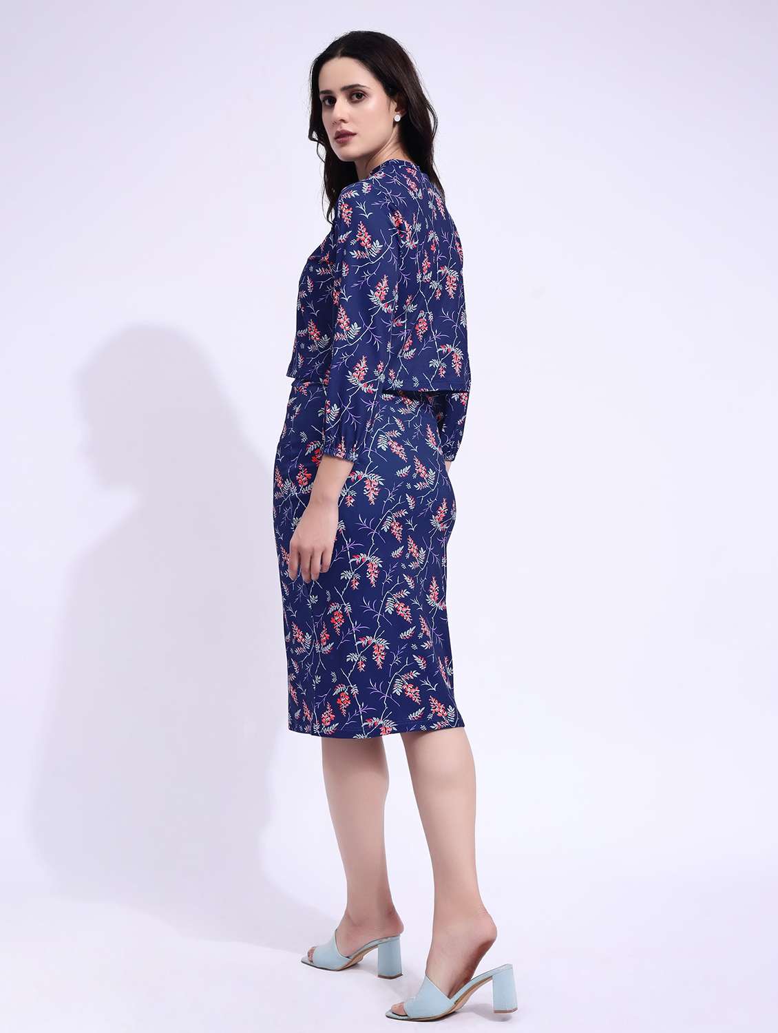 blue lycra blend top and skirt set coord - 22553722 -  Standard Image - 3
