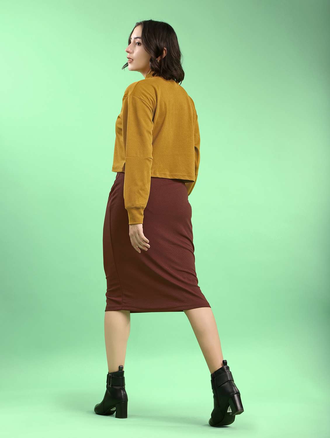 gold lycra blend top and skirt set coord - 22553731 -  Standard Image - 3