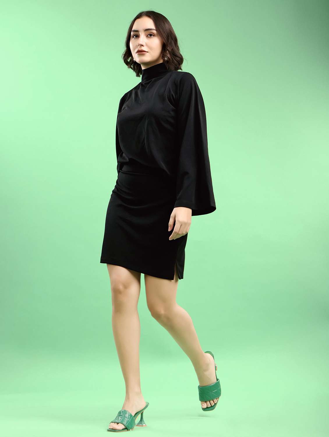 black lycra blend top and skirt set coord - 22553733 -  Standard Image - 3