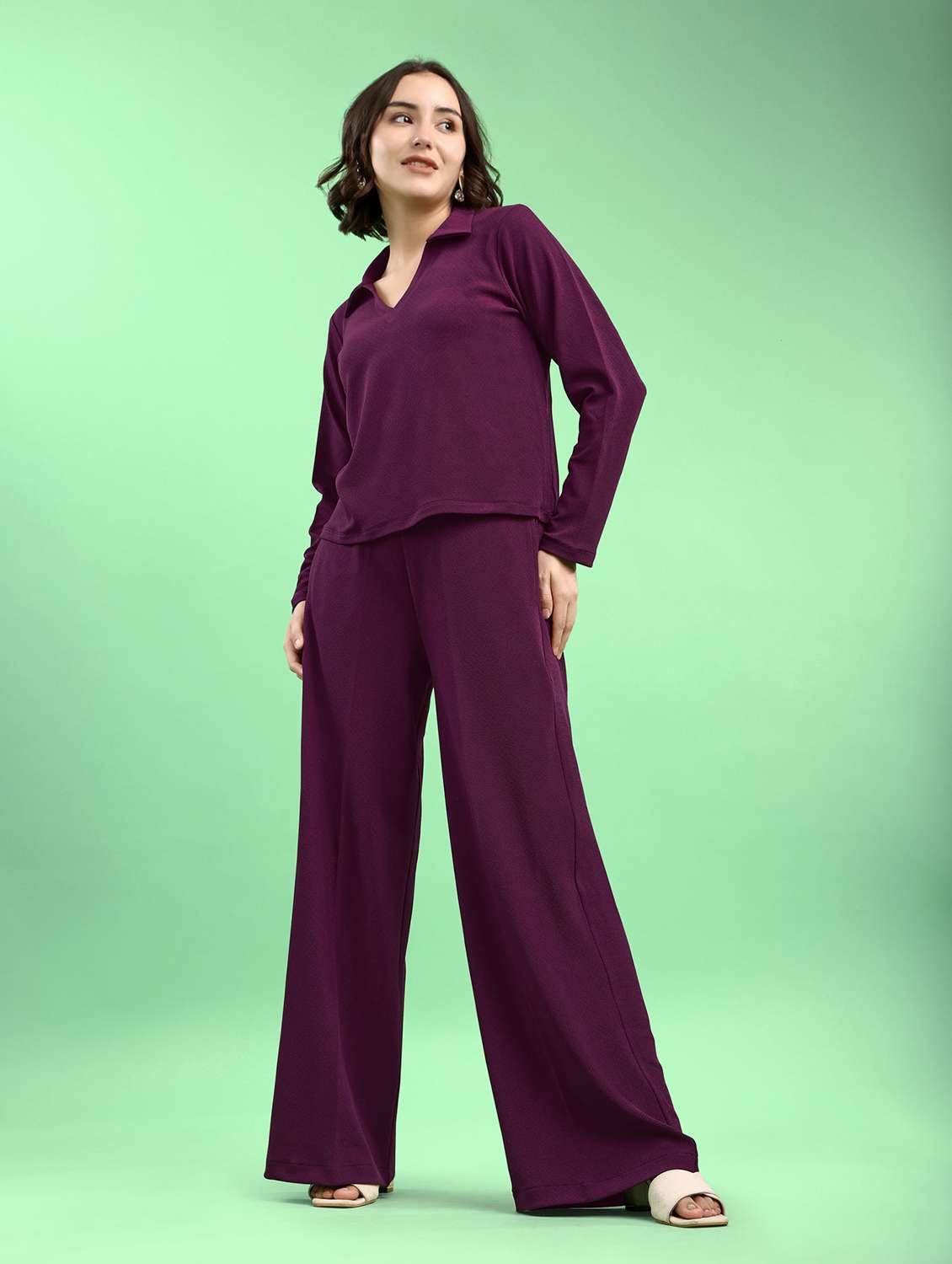 women solid long sleeves t-shirt and trouser set - 22553742 -  Standard Image - 3