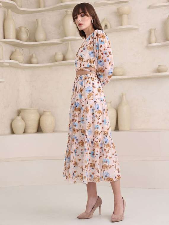 women printed long sleeves top and skirt co-ord set - 22553743 -  Standard Image - 3