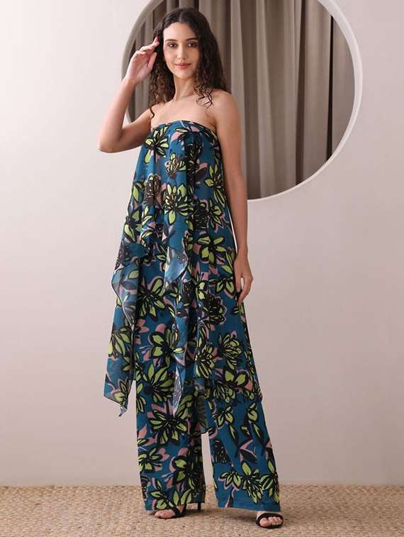 women printed sleeveless top and palazzo co-ord set - 22553747 -  Standard Image - 3