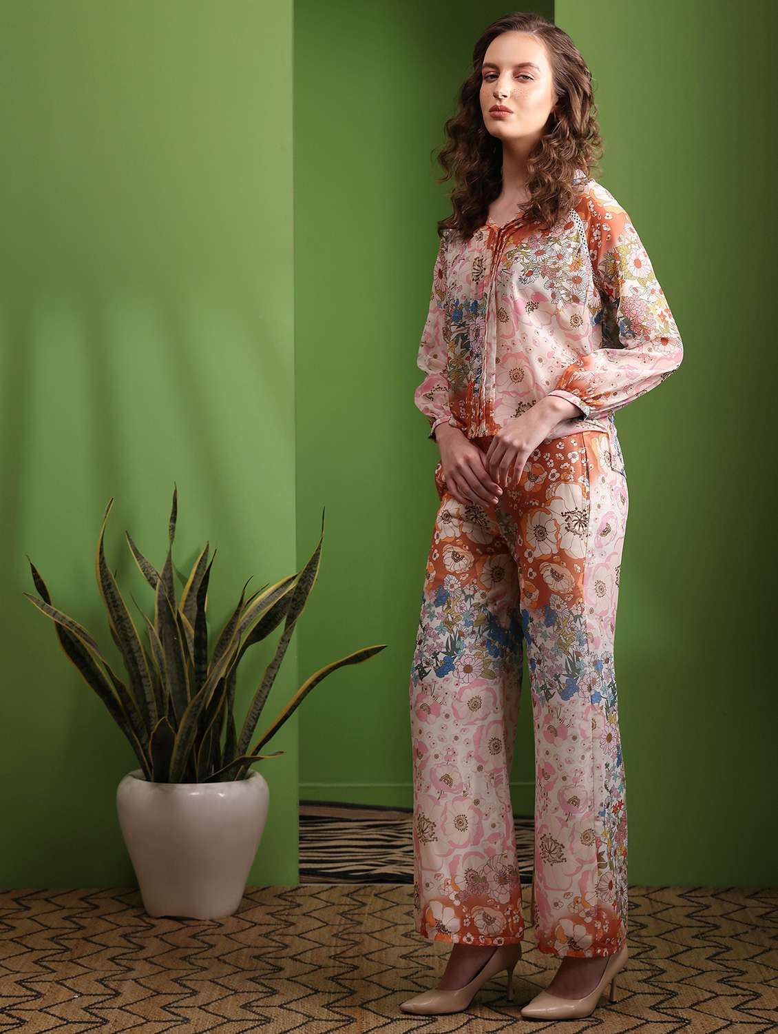 women printed long sleeves top and palazzo co-ord set - 22553753 -  Standard Image - 3