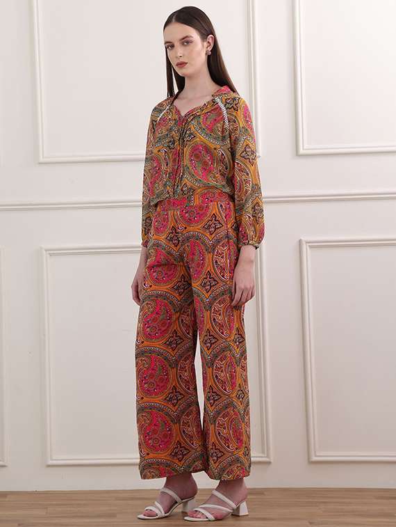 women printed three quarter sleeves top and palazzo co-ord set - 22553754 -  Standard Image - 3