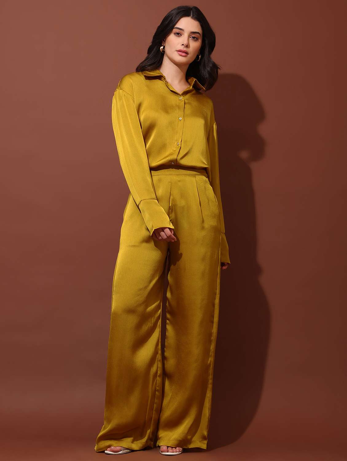 women solid long sleeves shirt and trouser co-ord set - 22553756 -  Standard Image - 5