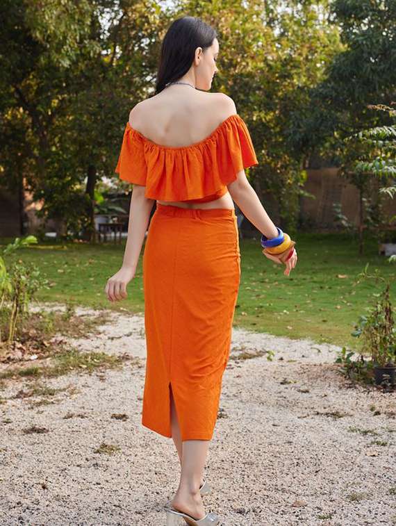Women Self Design Cape Sleeves Top And Skirt Co-ord Set - 22553790 -  Standard Image - 3