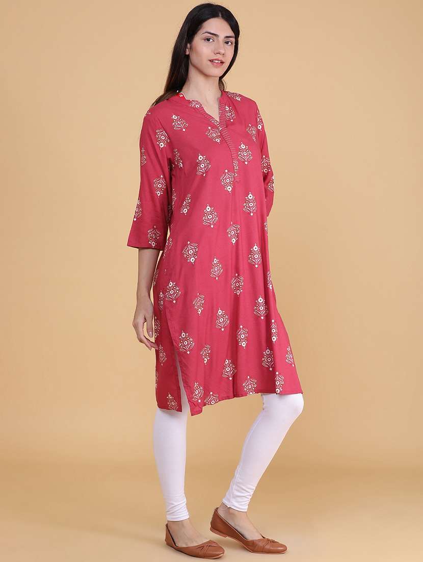 Women Printed Three Quarter Sleeve Straight Kurta - 22553915 -  Standard Image - 3